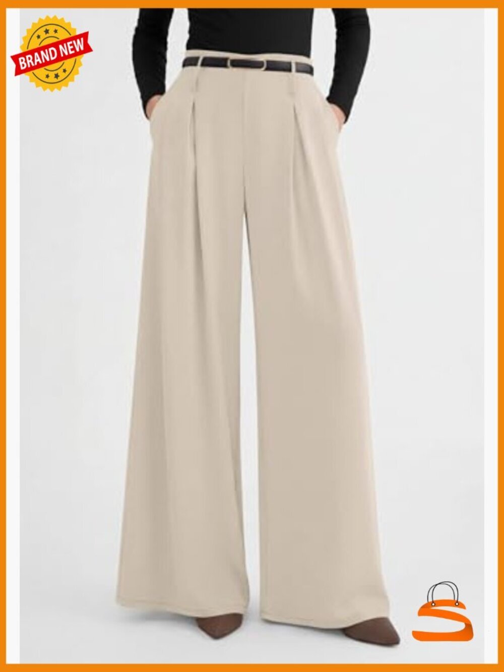 High Waisted Wide Leg Palazzo Pants Pleated Slacks Business Casual Flowy - Picture 6 of 7